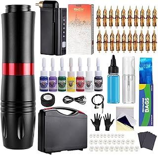 Tattoo Kit Wireless Gun Machine with 1500mAh Battery 7 Tattoo Ink 20PCS Cartridge Needles Wireless Rotary Pen EM154EN02P199UK-1