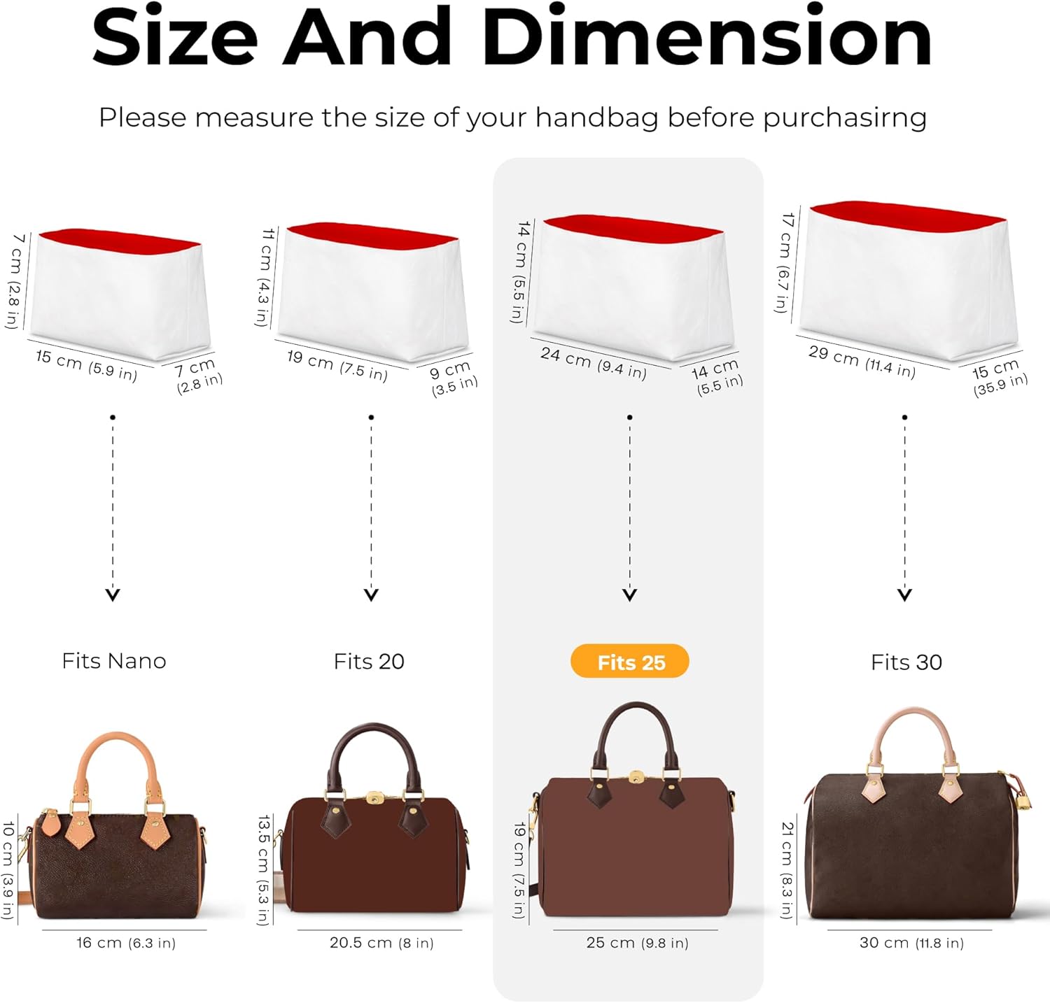 Handbag Organizer Insert for LV Speedy 25, Custom Fit Inside Premium Rogue Coeur Lightweight WaterResistant Purse Insert with Cup Holder Accessories - Image 2