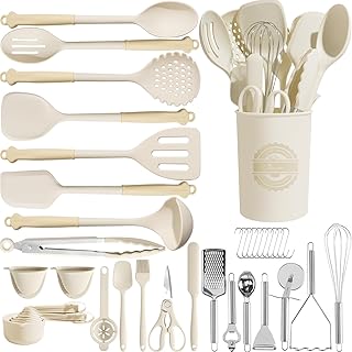 Kikcoin 43Pcs Large Kitchen Utensils Set - Silicone Cooking Utensils Set...