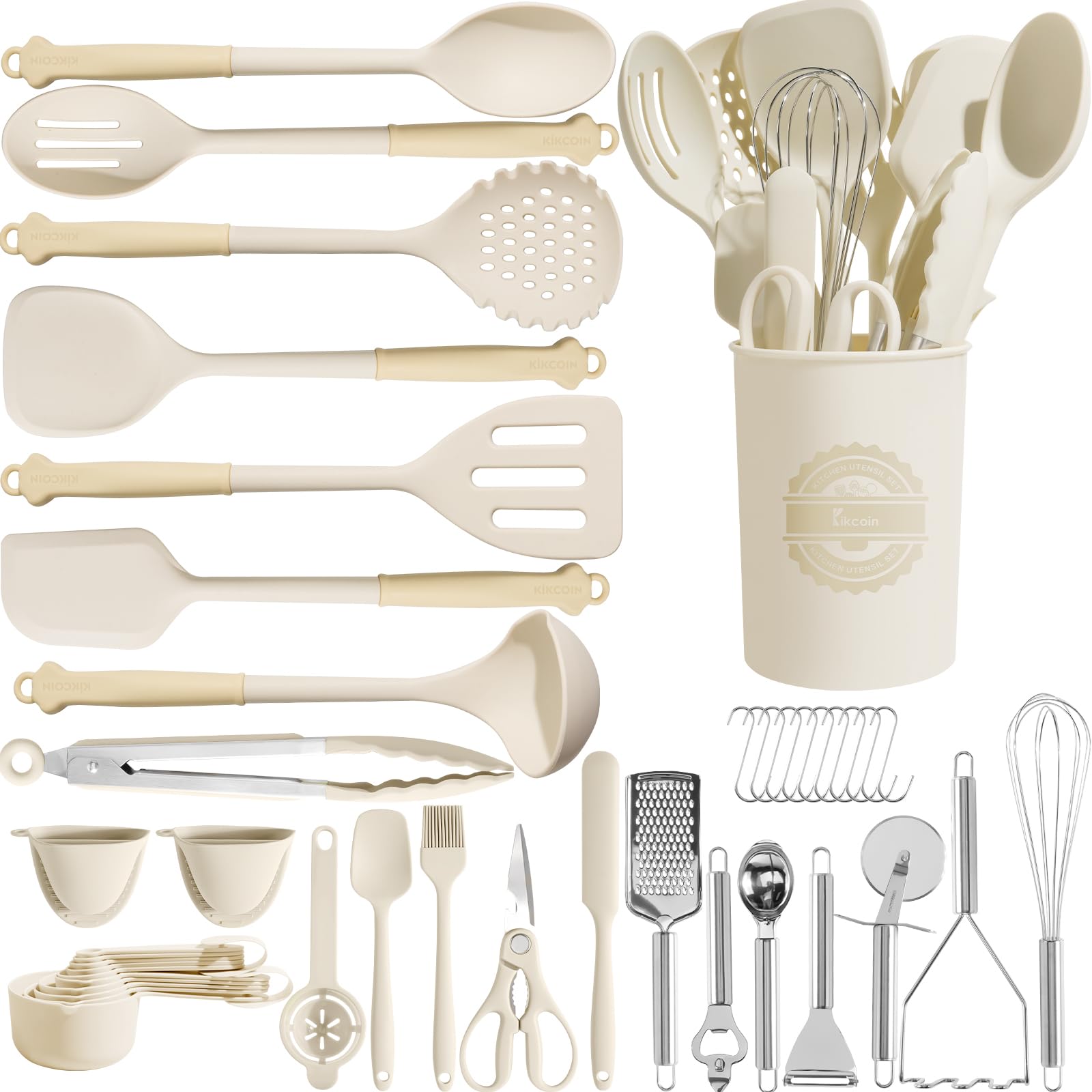 Kikcoin 43Pcs Large Kitchen Utensils Set - Silicone Cooking Utensils Set, Dishwasher Safe Spatula Set for Non-stick Cookwa...