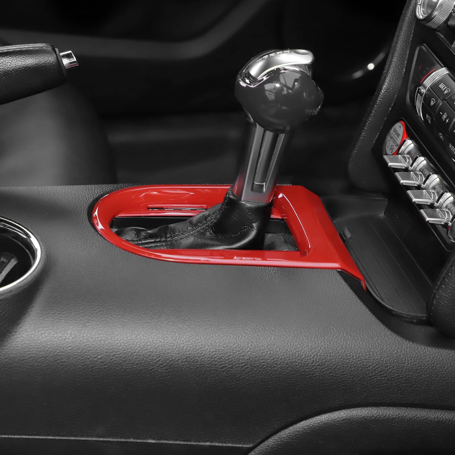Jimen Compatible with Ford Mustang 2015-2023, 3PCS Gear Shift Cover Trim Frame (Red)