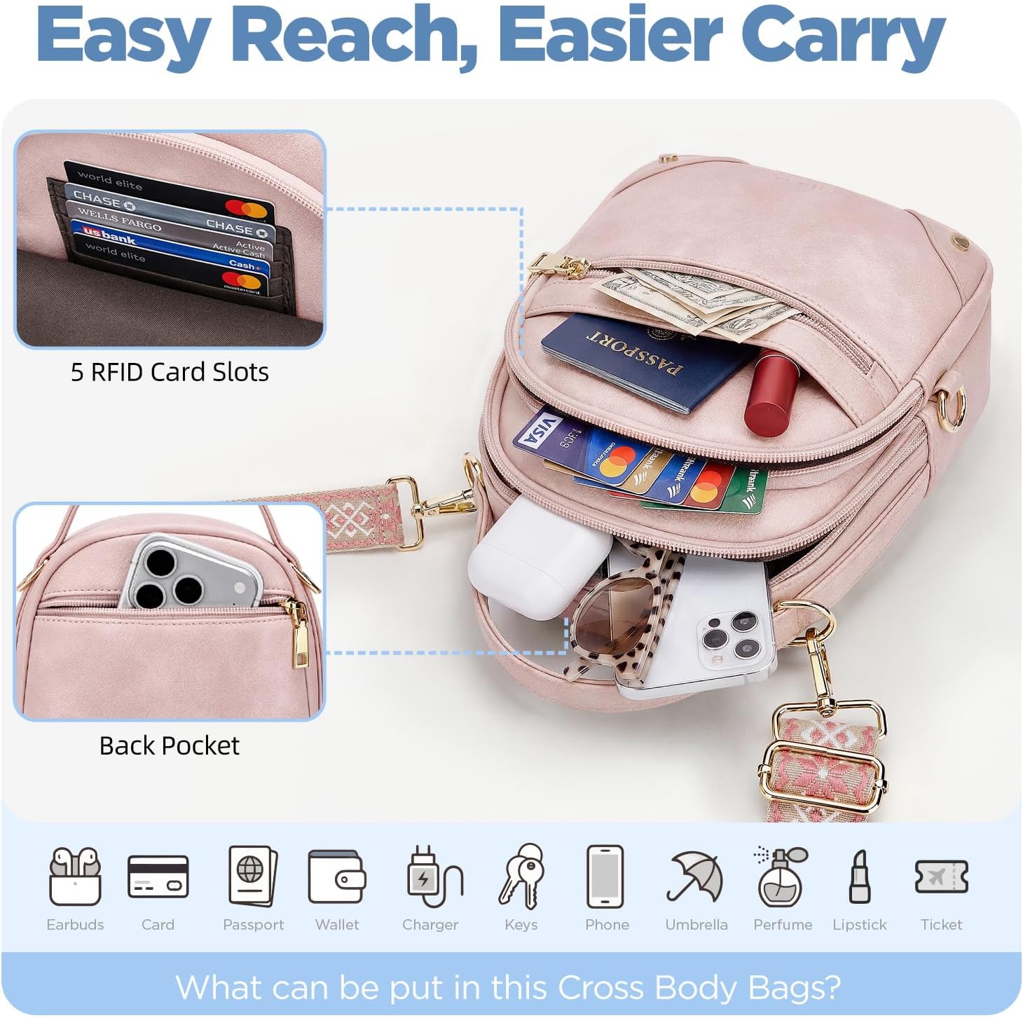 Anti Theft Crossbody Bag for Women RFID Small Purse Travel