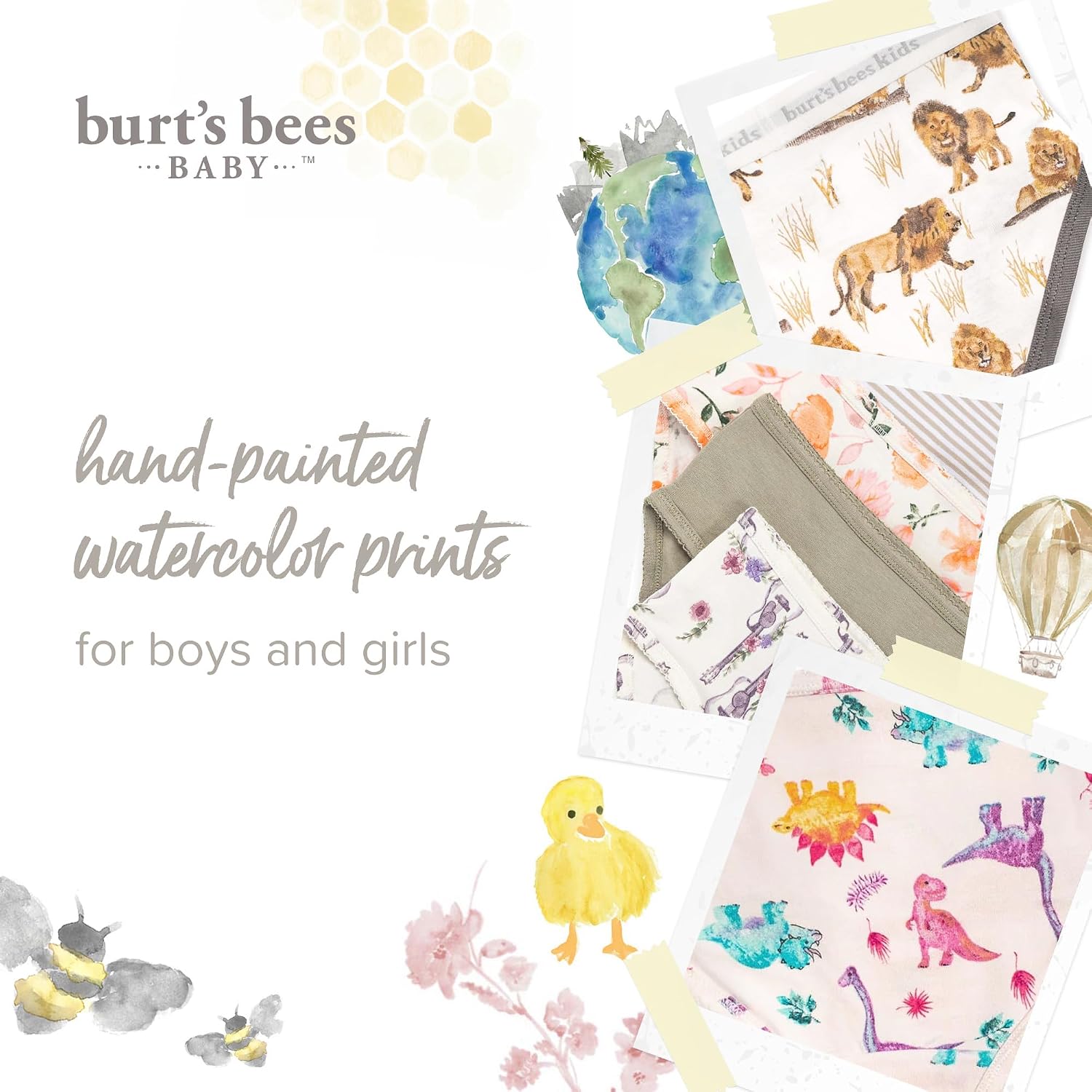 Burt's Bees Baby Toddler Girls' Underwear Set of 5 - Solids, Stripes,Prints, Tag-Free