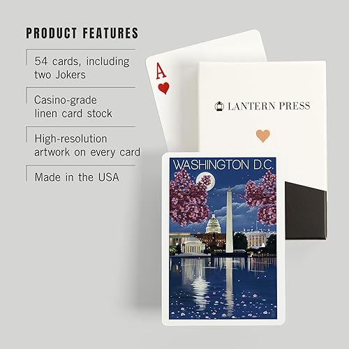 Miniatura 3 de Lantern Press Washington, DC, escena nocturna (52 cartas de juego, baraja de cartas de tamaño póquer con comodines)