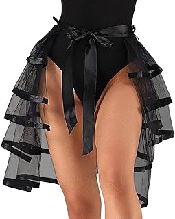 Women’s Victorian Steampunk Bustle Skirt 5 Layered Tie-on Belt Sheer Tulle Tutu Overskirt Halloween Costume Accessory