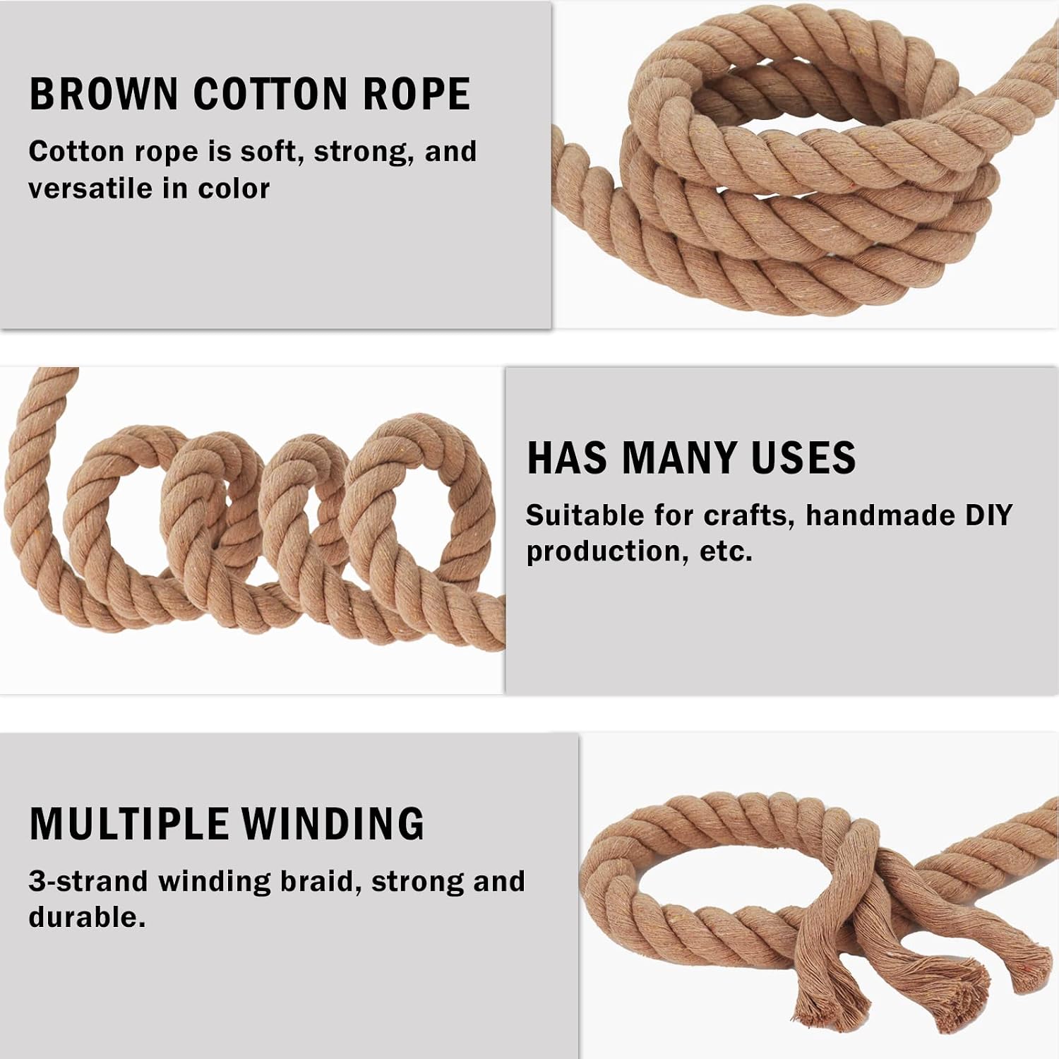 Brown Cotton Rope 1 inch Thick Craft Rope 50 feet, Nautical Rope for Crafts Decoration Tug of War Swing Hanging, Landscaping Rope