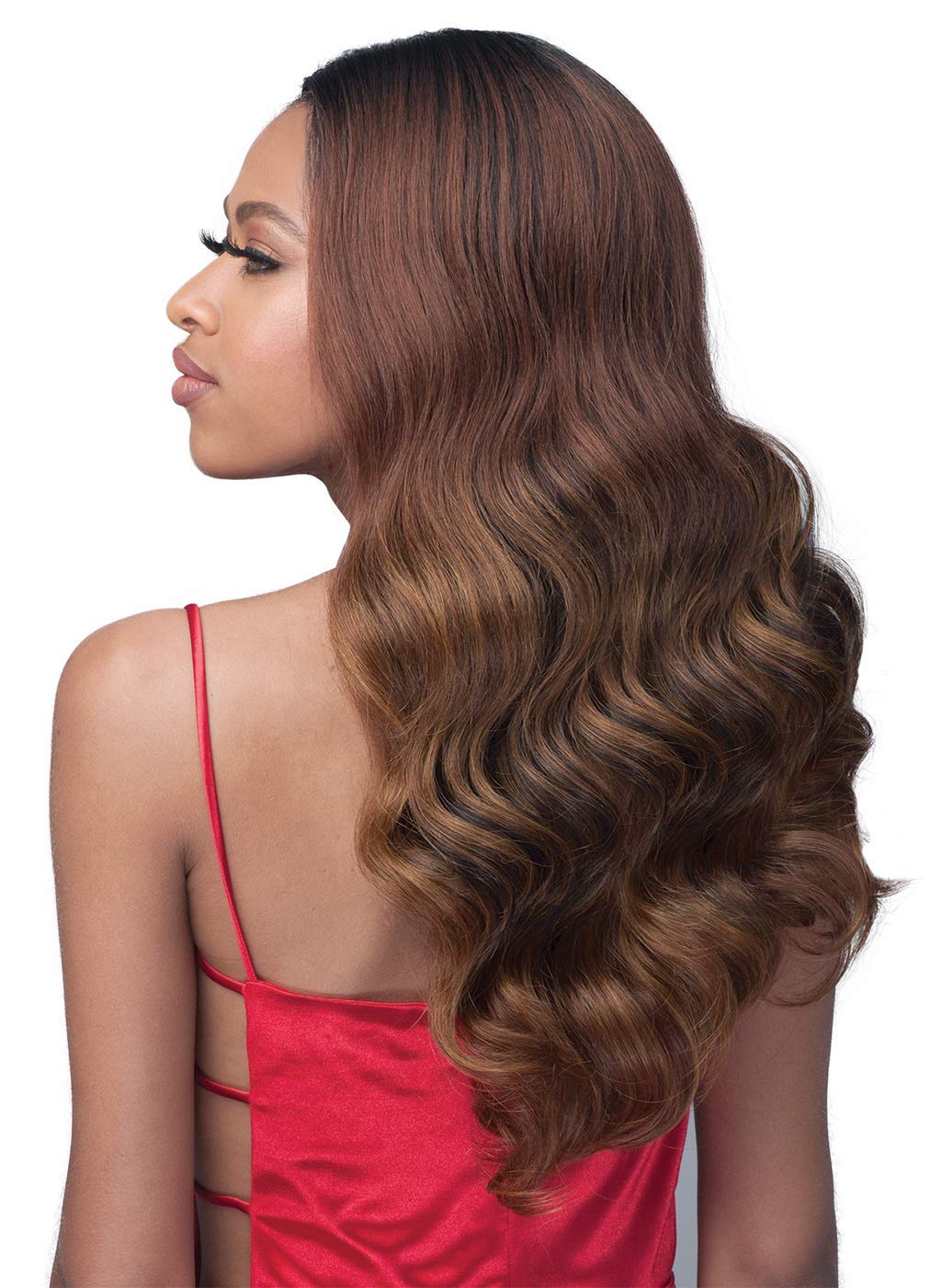 Bobbi Boss Deep Lace Front Ombre Red, Burgundy Curly Hair Wigs - MLF561 AMANDA, Body Wavy Heat Resistant synthetic colorful wigs with Natural Baby Hair (Natural Black to Mix Red, Burgundy)