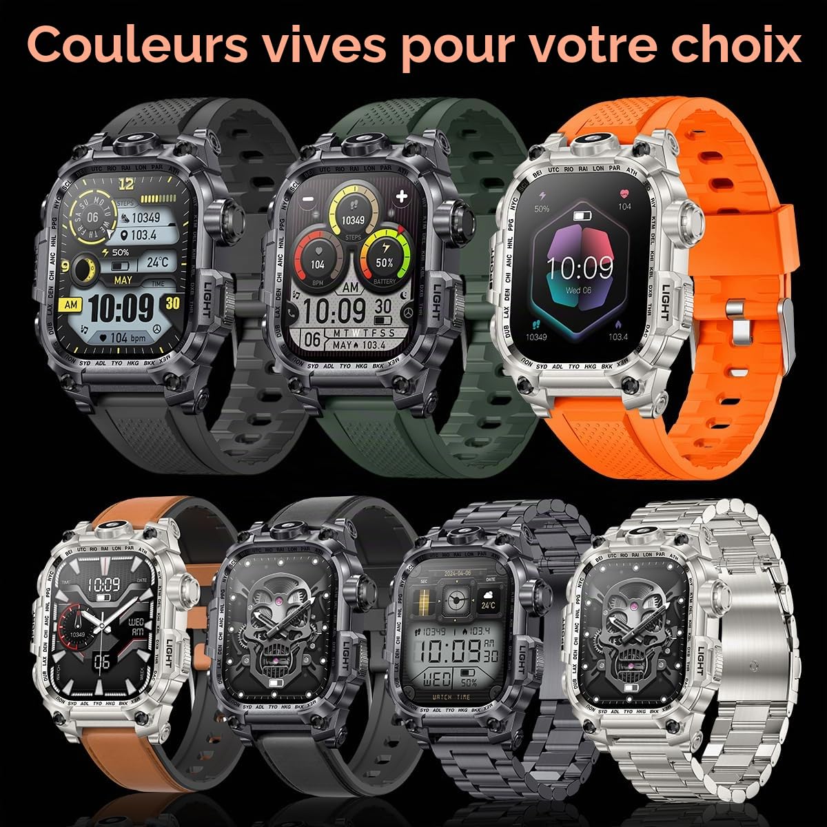Nemheng Military Smart Watch pour hommes, 2.01” HD Fitness Tracker Watch with Make/Answer Call, Women's Smartwatch With Flashlight & 100+ Sport Modes, SpO2 Moniteur de fréquence cardiaque et de sommei