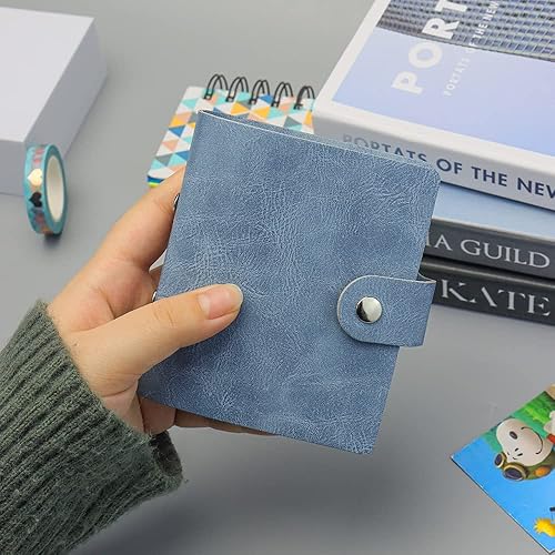 Miniatura 3 de Mini carpeta azul tamaño mini carpeta de poliuretano mini 3 anillos cubierta de carpeta de anillo redondo de hojas sueltas con cierre de botón a