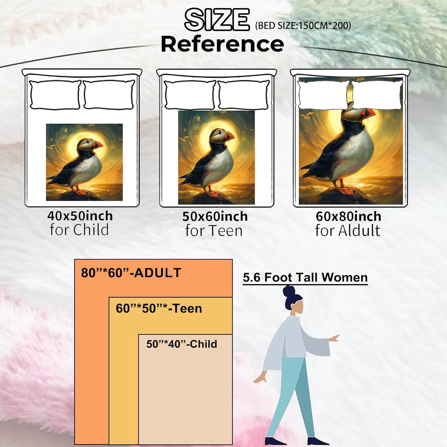 Sunset Birds Puffin Blanket Gifts for Adults Artist Men, Sun Setting Bright Nature Scene Bird on Rock Throw Blankets for Sofa Office Couch Room Decor, Cozy Lightweight Warm Soft Throws, 50x60 in