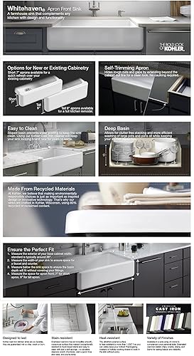 Vista 144 de Kohler Fregadero de la granja Kohler Whitehaven, Frente al delantal altos, K-6489-0, Blanco