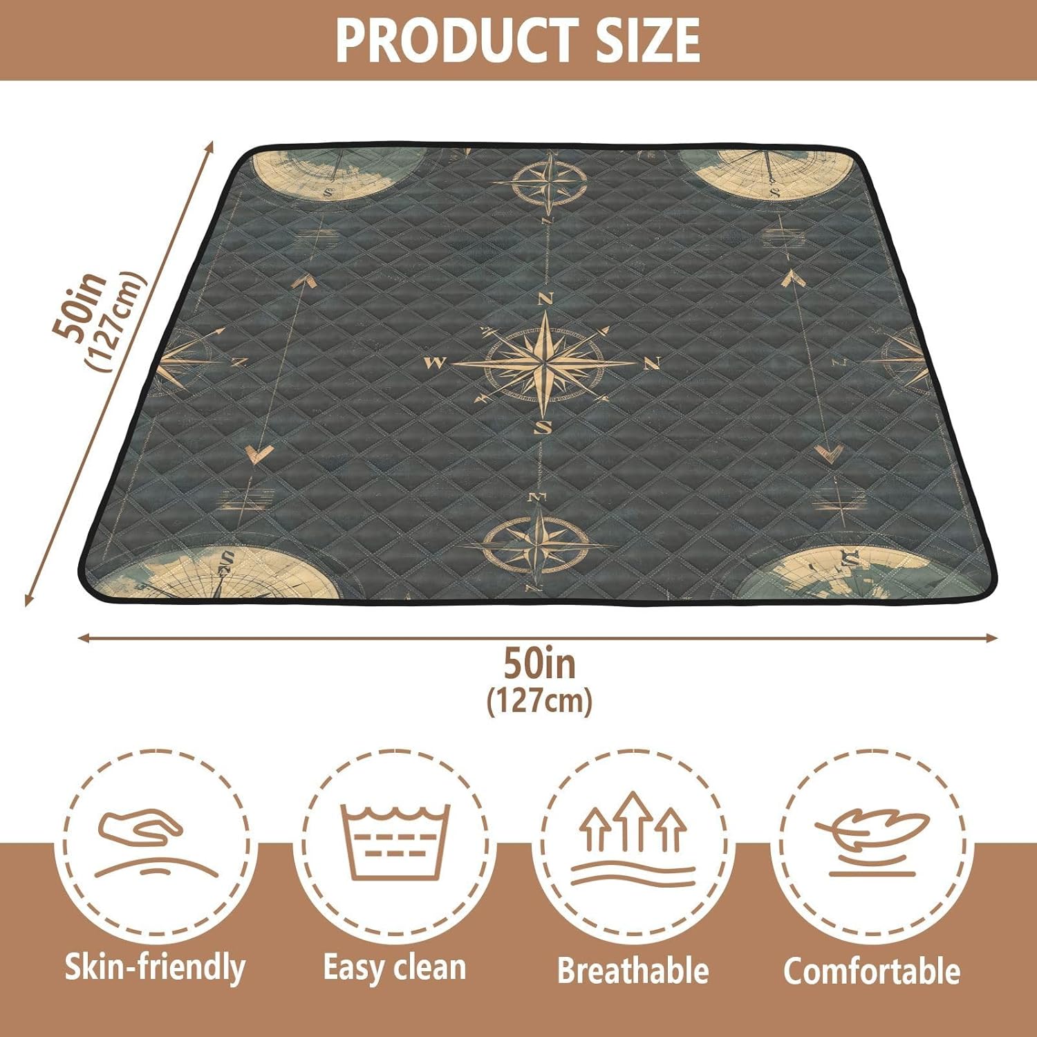Doodle Compass Pattern Baby Play Mat, 50“ X 50” Washable Folding Crawling Mat, Baby Floor Mat, Soft, Thick, Non-Slip