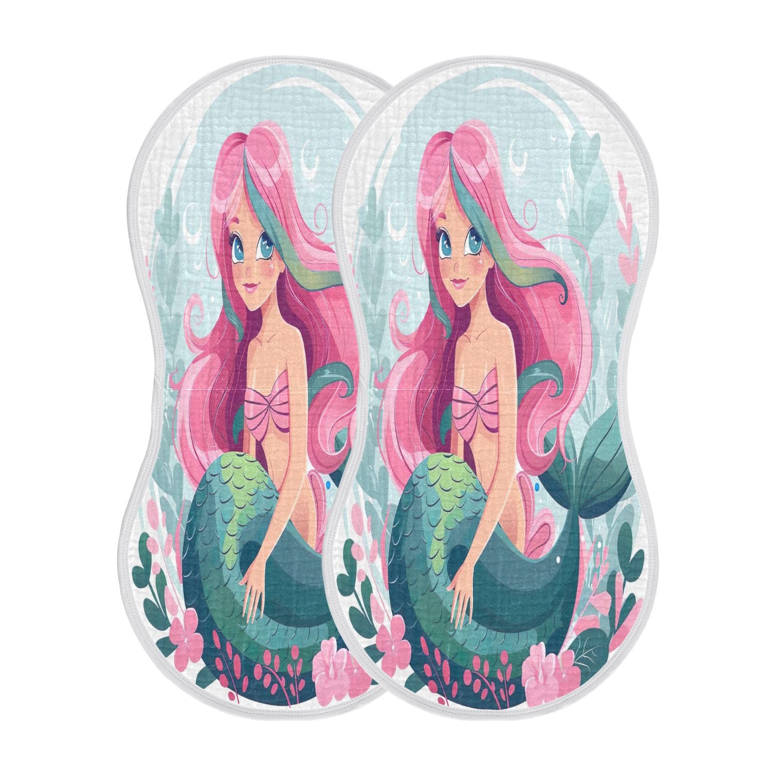 Jumbear Men's A Beautiful Mermaid Baby Burp Cloths 2Pack,Muslin Squares Soft Nd Quickly Bsorb Water Baby Burping Cloth