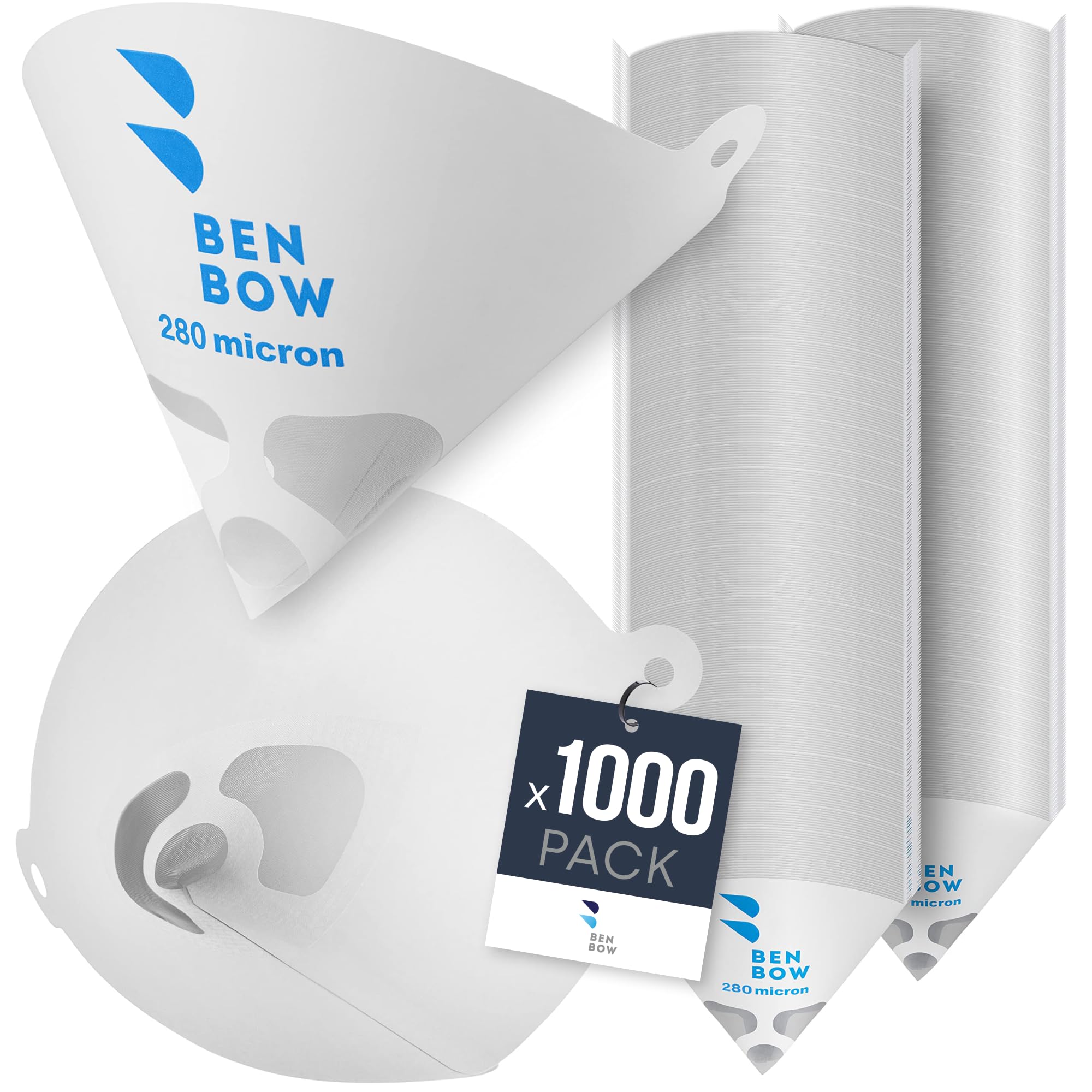 BenBow Filtro de Pintura 280µ x 1000 Unidades - Filtro de Papel desechable con Malla de Nylon - para filtrar Pinturas y Barnices de impurezas