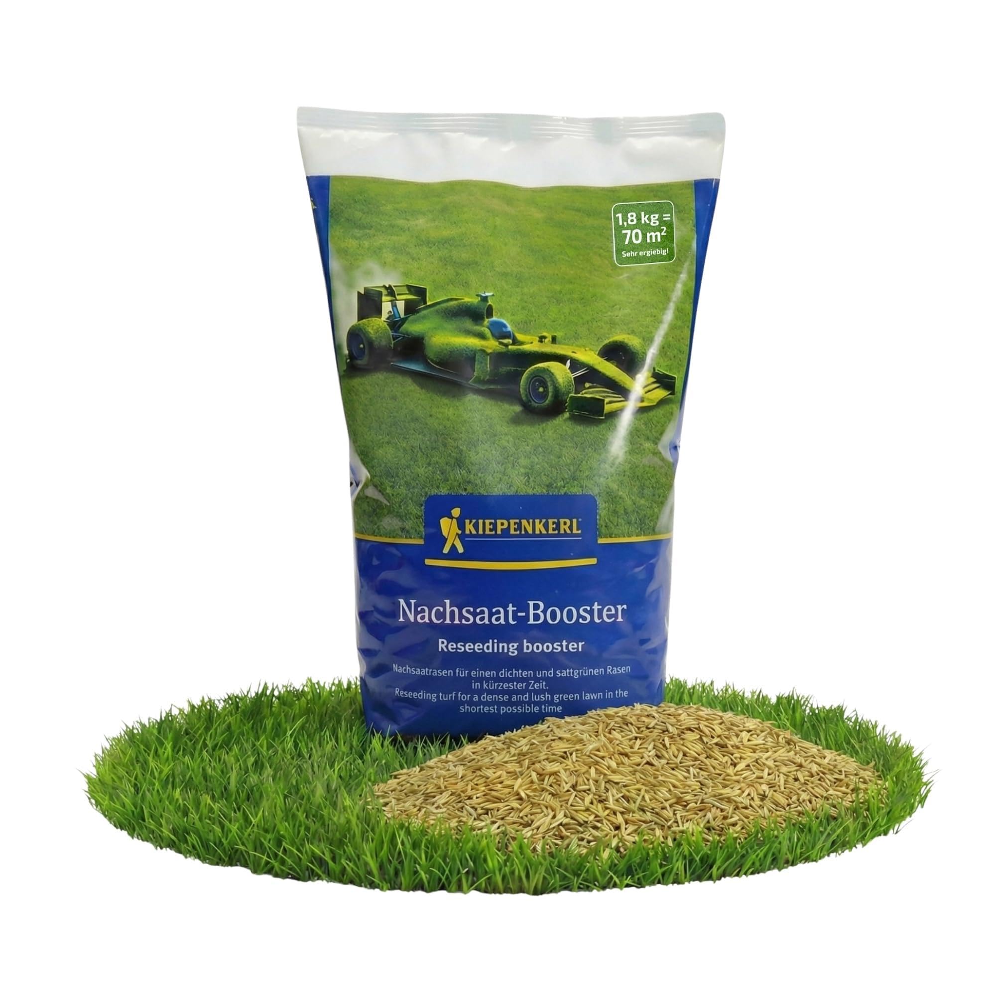 Kiepenkerl Rasen Nachsaat-Booster Grassamen | 1,8kg für 70m², Schnellkeimend, Strapazierfähig, Spiel- & Sportrasen, Dichter Traumrasen in wenigen Tagen
