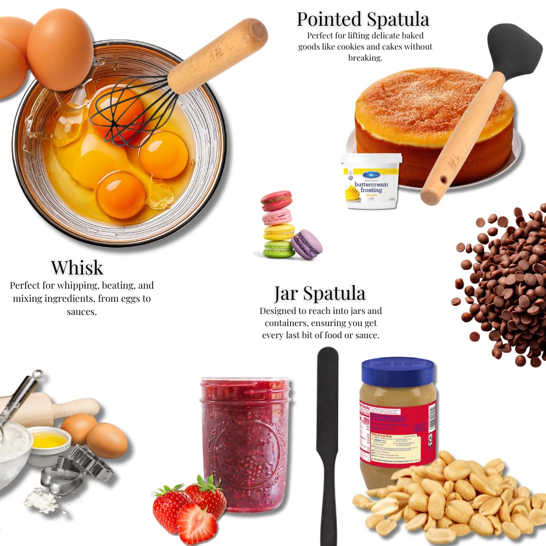 Juego de utensilios de cocina de 14 piezas, con asas de madera, incluye espátula, batidor, cuchara ranurada, resistente al calor con soporte para utensilios de cocina antiadherentes