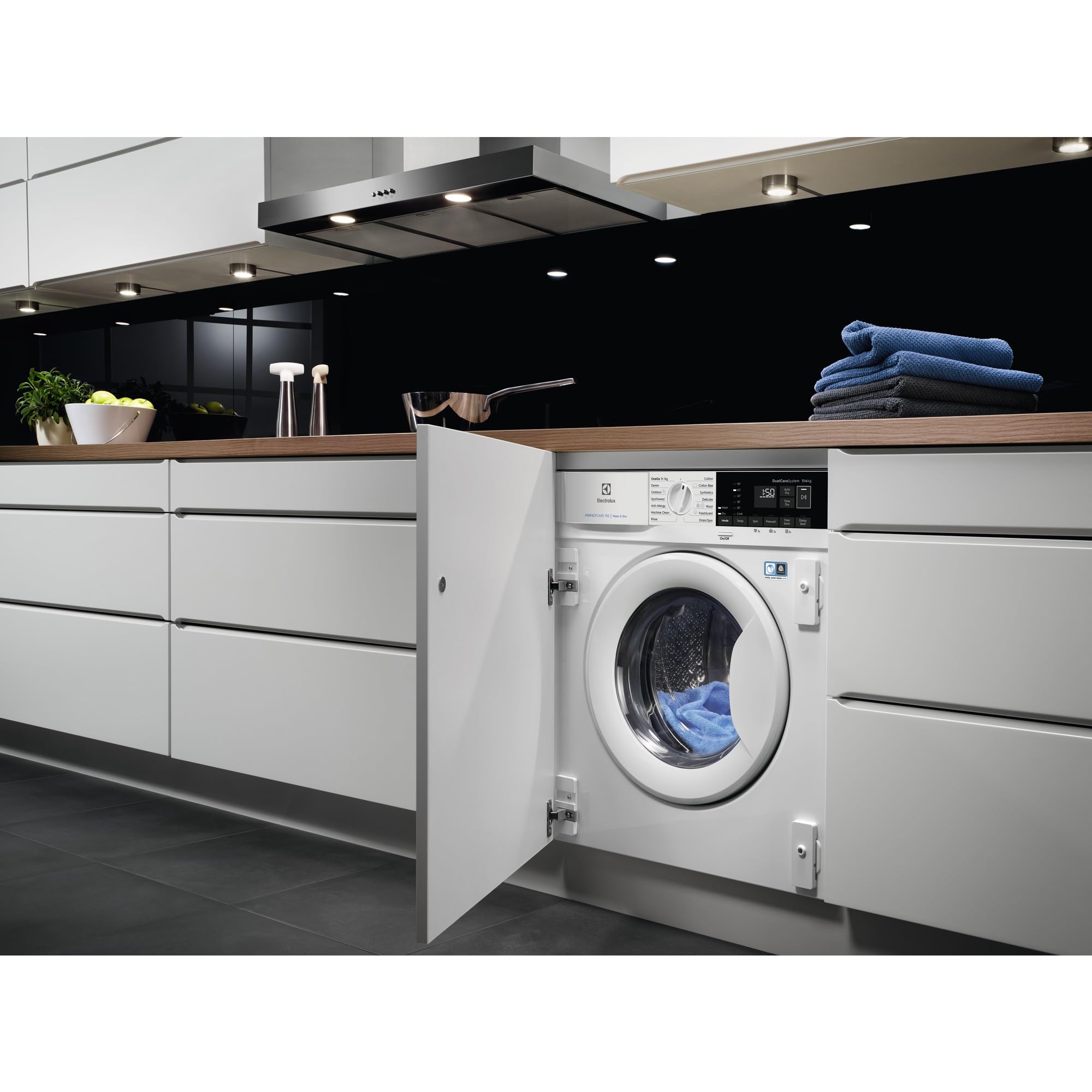 Electrolux EN7W4862OF Lavasecadora de Carga Frontal, Lava 8 Kg, Seca 4 Kg, Integrable, 1600 rpm, Serie 700, Función Vapor, Tecnología SensiCare, Sistema DualCare, Motor Inverter, Blanco, Clase A
