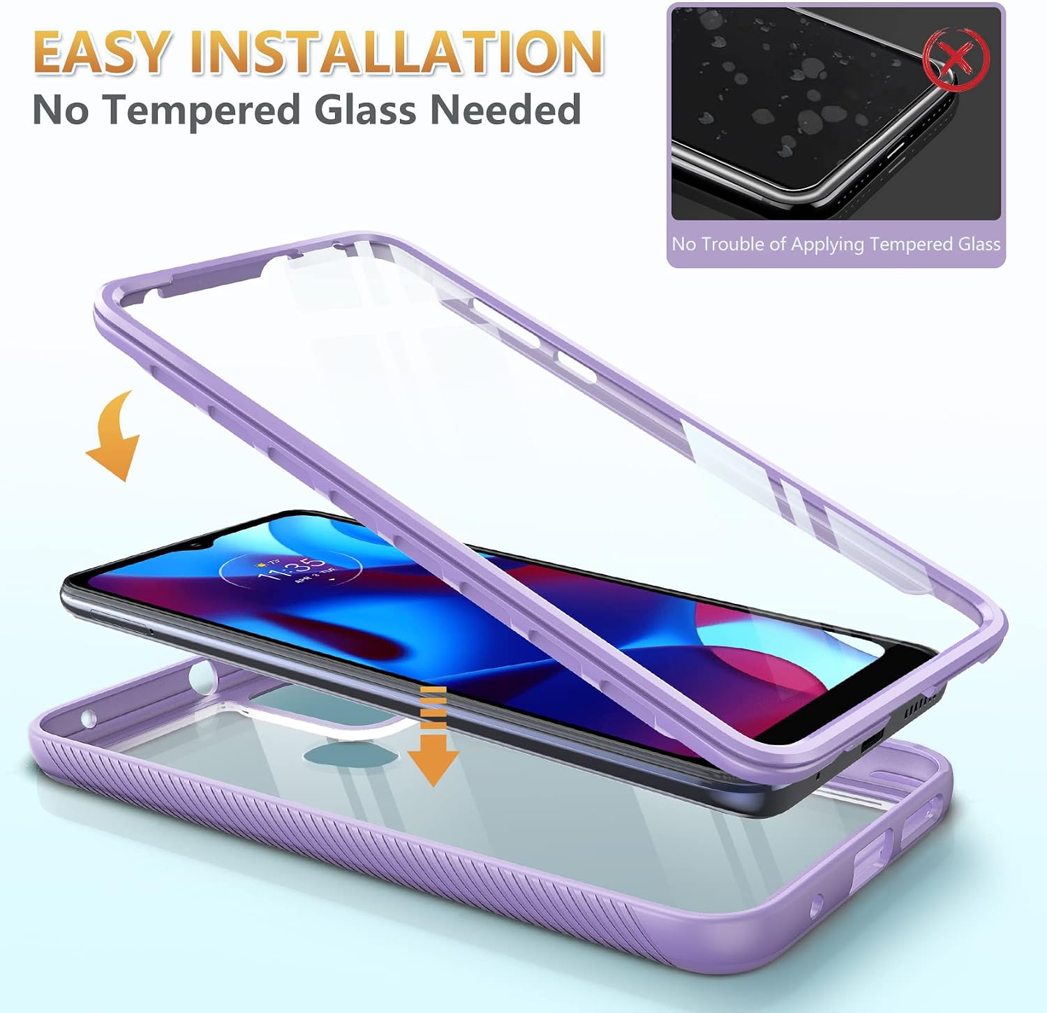 for Moto G-Pure 2021 Phone Case: Clear Protective Case with Front Cover - Transparent Rugged Durable 360 Full Protection - Military Grade Shockproof Phone Case Slim for Motorola G Pure - Girly Purple