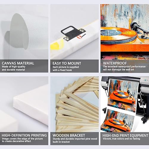 Miniatura 6 de Yeesjoee Vinyl Record Wall Art Graffiti Canvas Print Minimalist Cassette Tape Orange Turntable Player Music Retro Modern Painting Decor for Teen