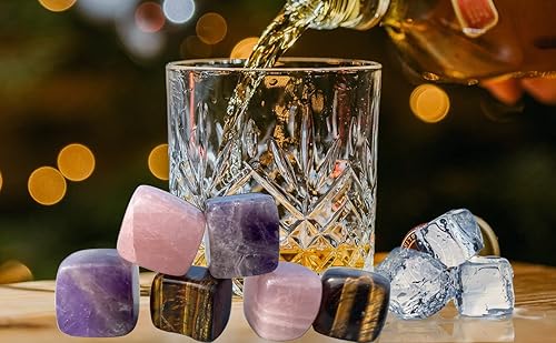 Miniatura 5 de Piedras de whisky de cuarzo rosa, cubos de hielo de cristal para bebidas, rocas de whisky, cubos de vino de 0.8 pulgadas, regalos para mujeres,