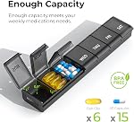 AUVON Organisateur hebdomadaire de pilules avec mise à niveau Open Design, Pill Box portable 7 Jour sans BPA, coquet mignon pour les vitamines, suppléments et médicaments noir