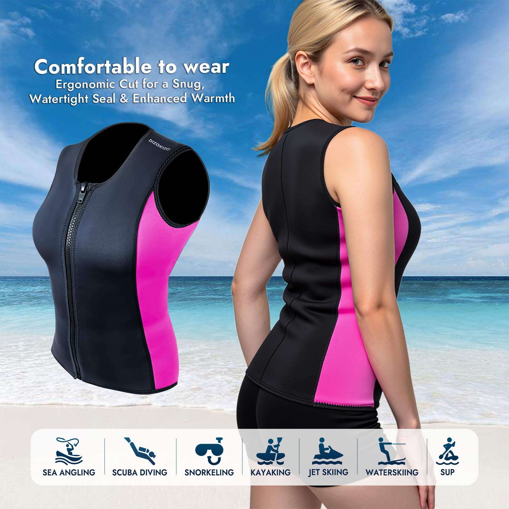 Neoprenanzüge für Männer und Frauen 3 mm Neopren-Weste Ärmellose Neoprenanzüge Jacke, Neoprenanzug-Oberteil zum Tauchen, Kajakfahren und Surfen