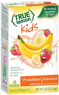 TRUE LEMON KIDS Strawberry Banana (10 Packets) – Hydration for Kids – No Artificial Sweeteners – Low Sugar Water Flavoring – Drink Mix for Kids – Powdered Drink Mix