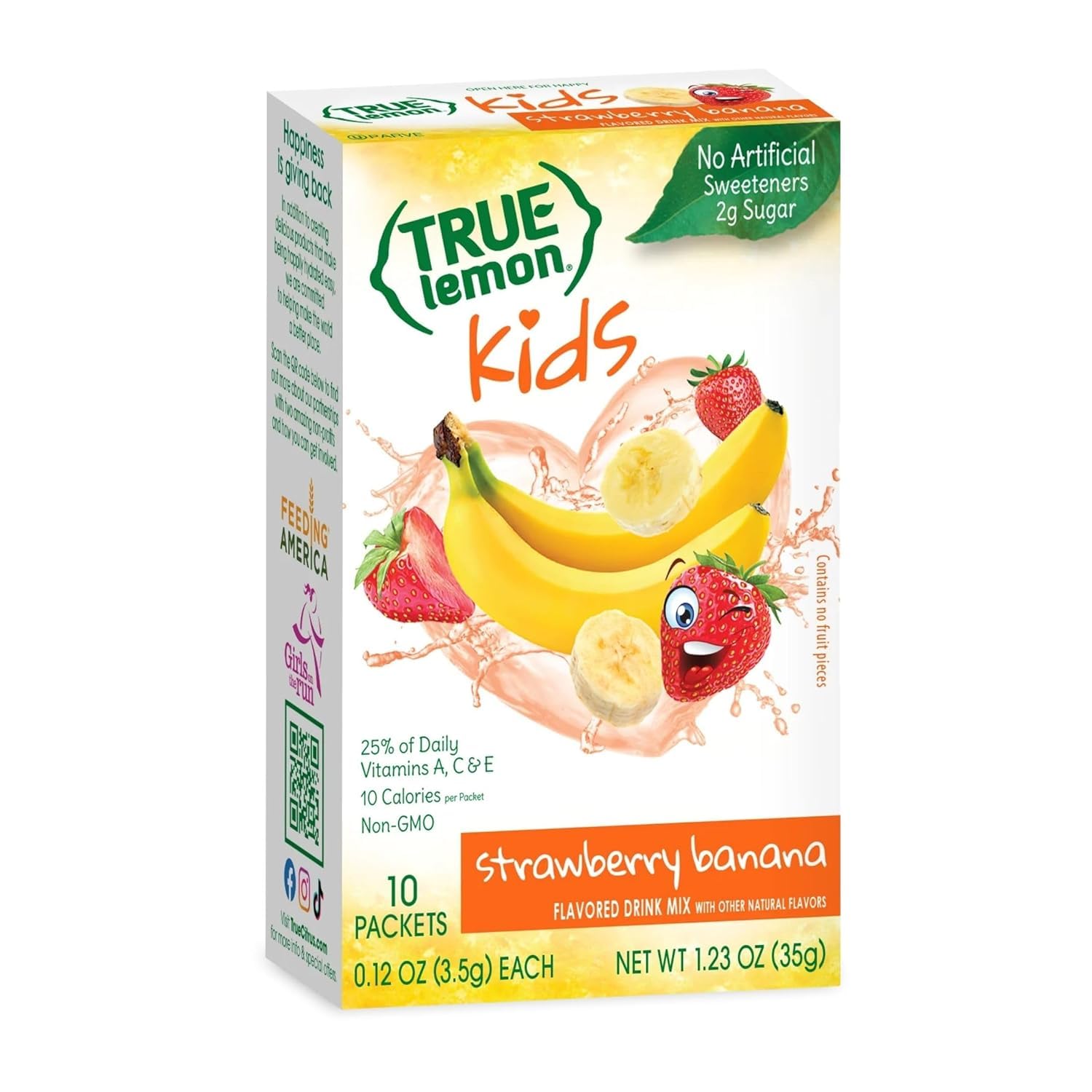 TRUE LEMON Strawberry Banana Kids Drink Mix (10 Packs) - No Preservatives or Artificial Flavours - Low Sugar Hydration Powder for Kids