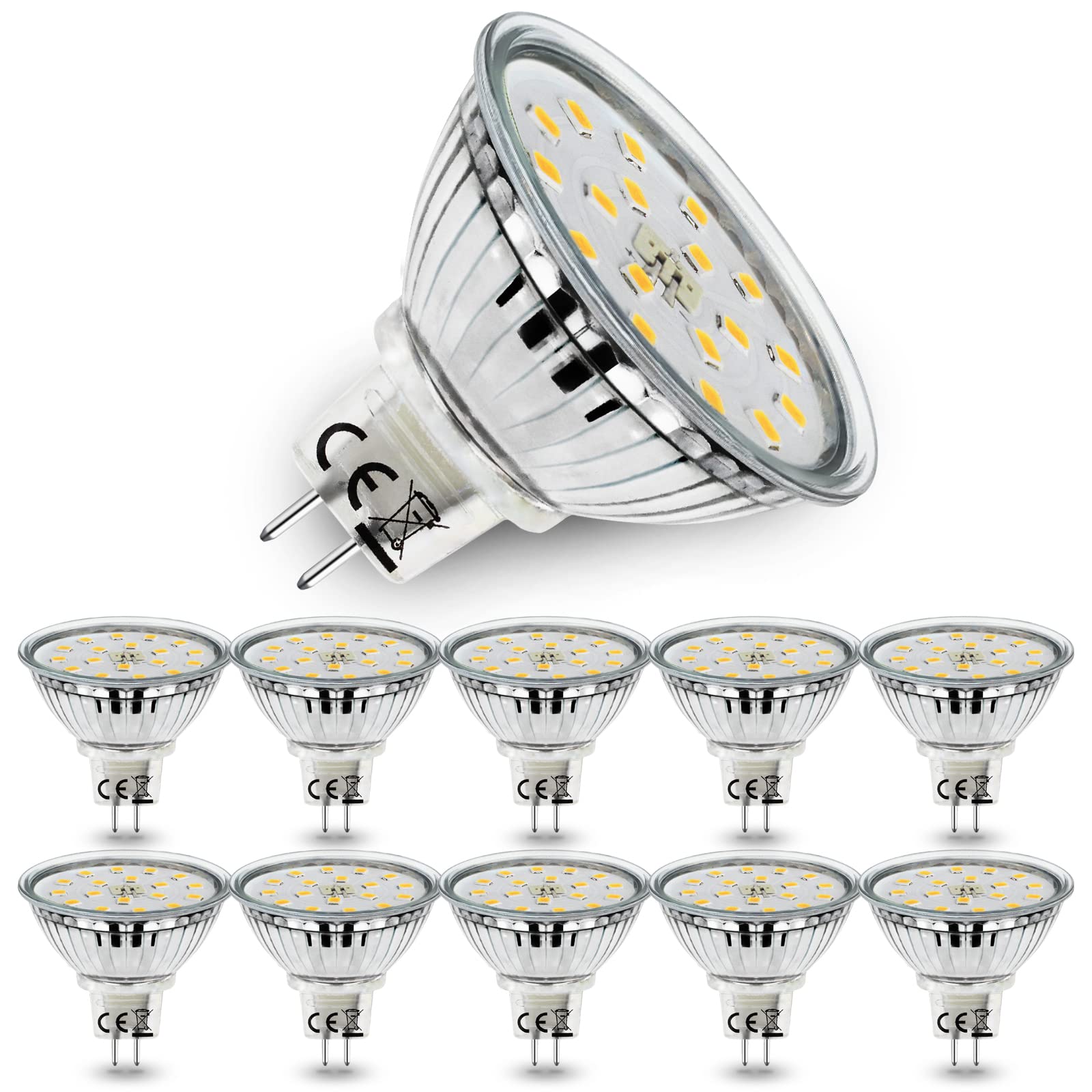 Allesgute Pack de 10 Bombillas LED MR16 GU5.3 12V, Blanco Natural 4500K, 5W Equivalente a 45W Bombilla Halógena, Brillante MR16 LED Spot 480LM, Ángulo de Haz 120° Ø50x45mm, No Regulable