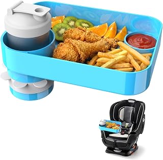Car Seat Snack Tray for Toddlers, Large Square Travel Tray for Road Trips (1, Sky Blue)