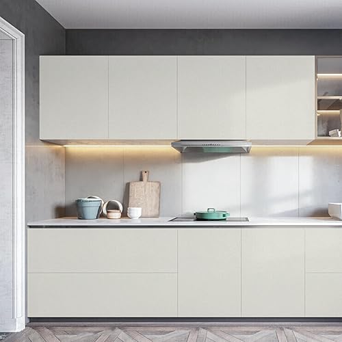 Miniatura 6 de Anmon Papel tapiz blanco beige para despegar y pegar, papel adhesivo blanco mate de 17.7 x 118 pulgadas, papel tapiz color crema, impermeable,