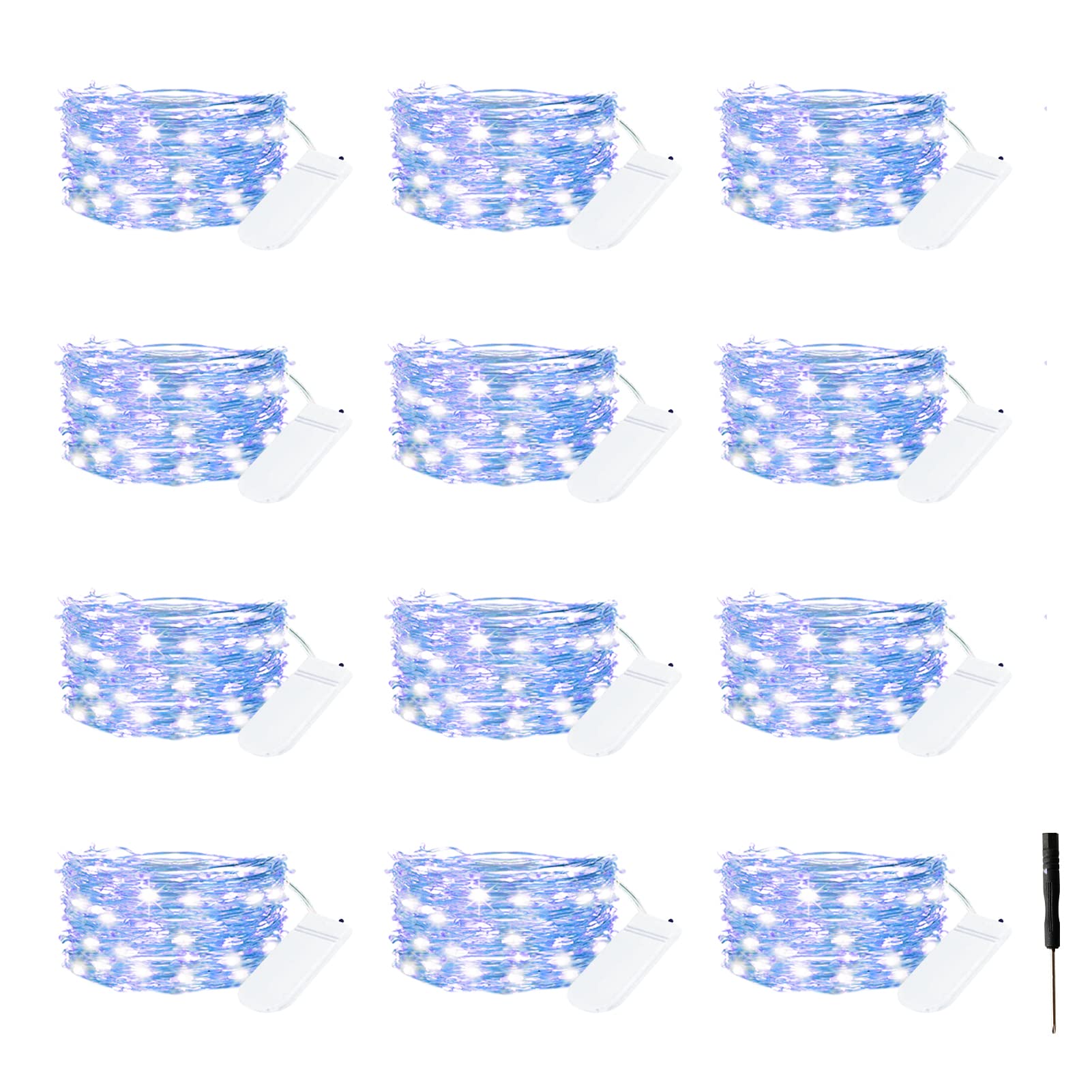 Bexdir 12 Packs Blue Fairy Lights, Bright Fairy Lights Battery Operated, 7FT 20LED Waterproof Fairy String Lights, Firefly Starry Moon Lights for DIY Mason Jar Birthday Wedding Party Bedroom