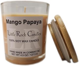 Mango Papaya, Highly Scented Candle, 100% Soy Wax, Smokeless, With Essential Oils, 4.5 Ounces, Non Toxic, Eco Wick, Long Lasting
