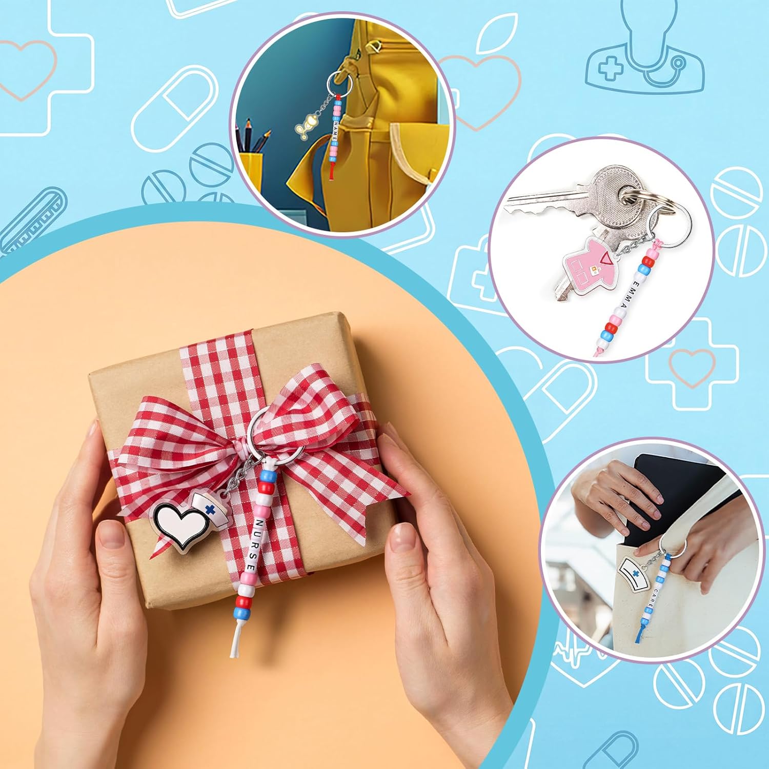 Suncalla 996 Pcs 24 Set Nurse Keychain Making Kit Medical DIY Key Chain Crafts Women Nurse Week Appreciation Gift Adjustable Letter Beads Cards String Kit Accessories Thank You Nurses Day Party Favors