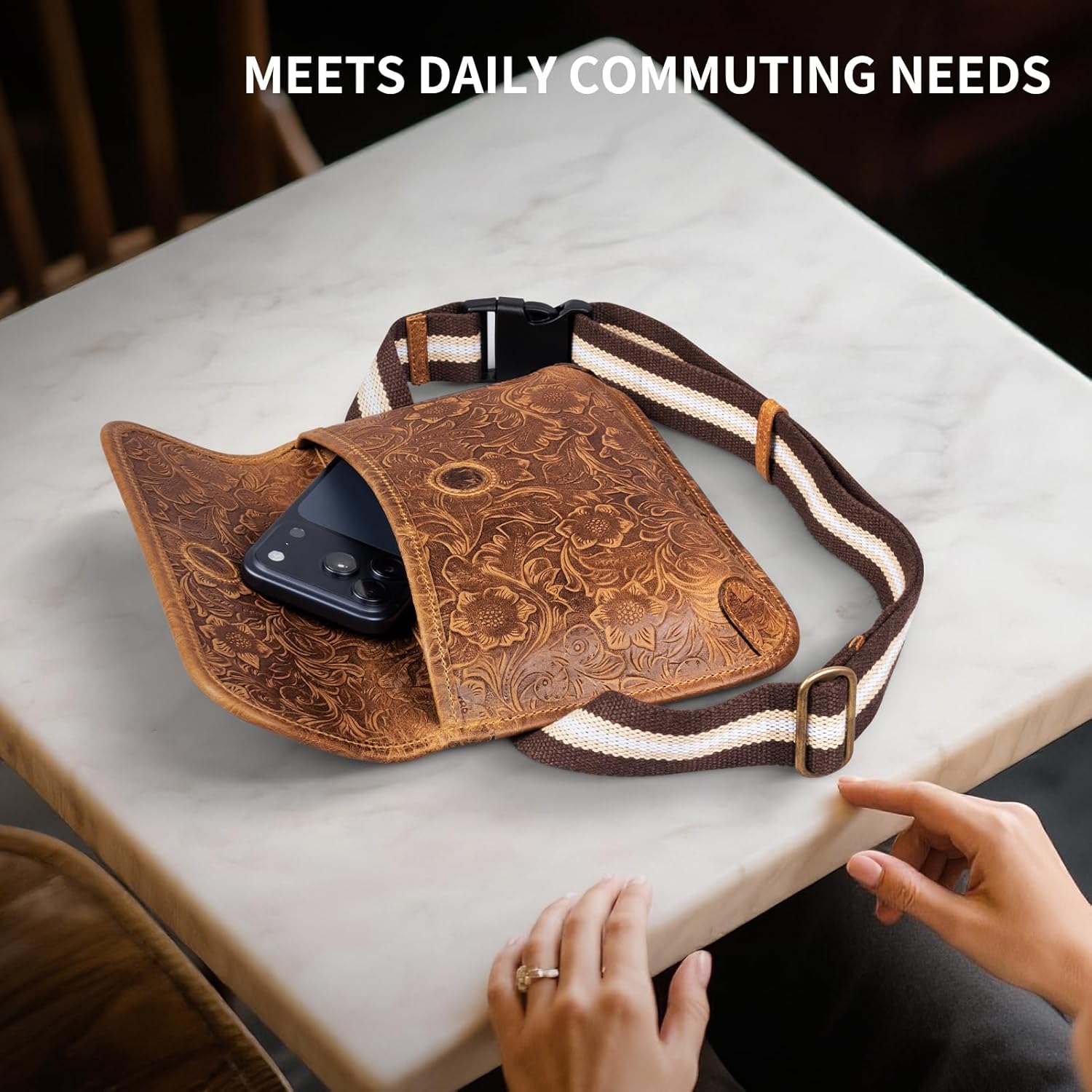 Genuine Leather Fanny Pack Men Women Multi-Pockets sling Waist Bag For Travel Sports Hiking Cycling Fishing Running Brown