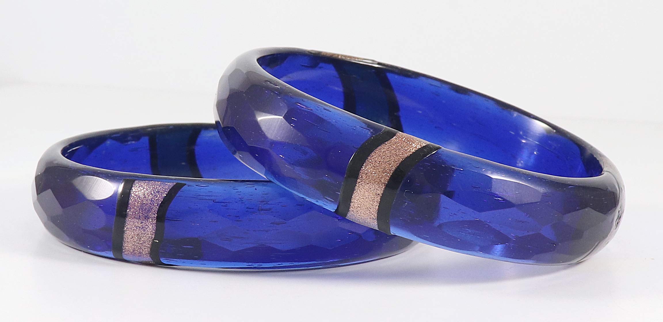 DarkBlue Diamond Pattern Jade Glass Bangles/Kada 2.4 Inches