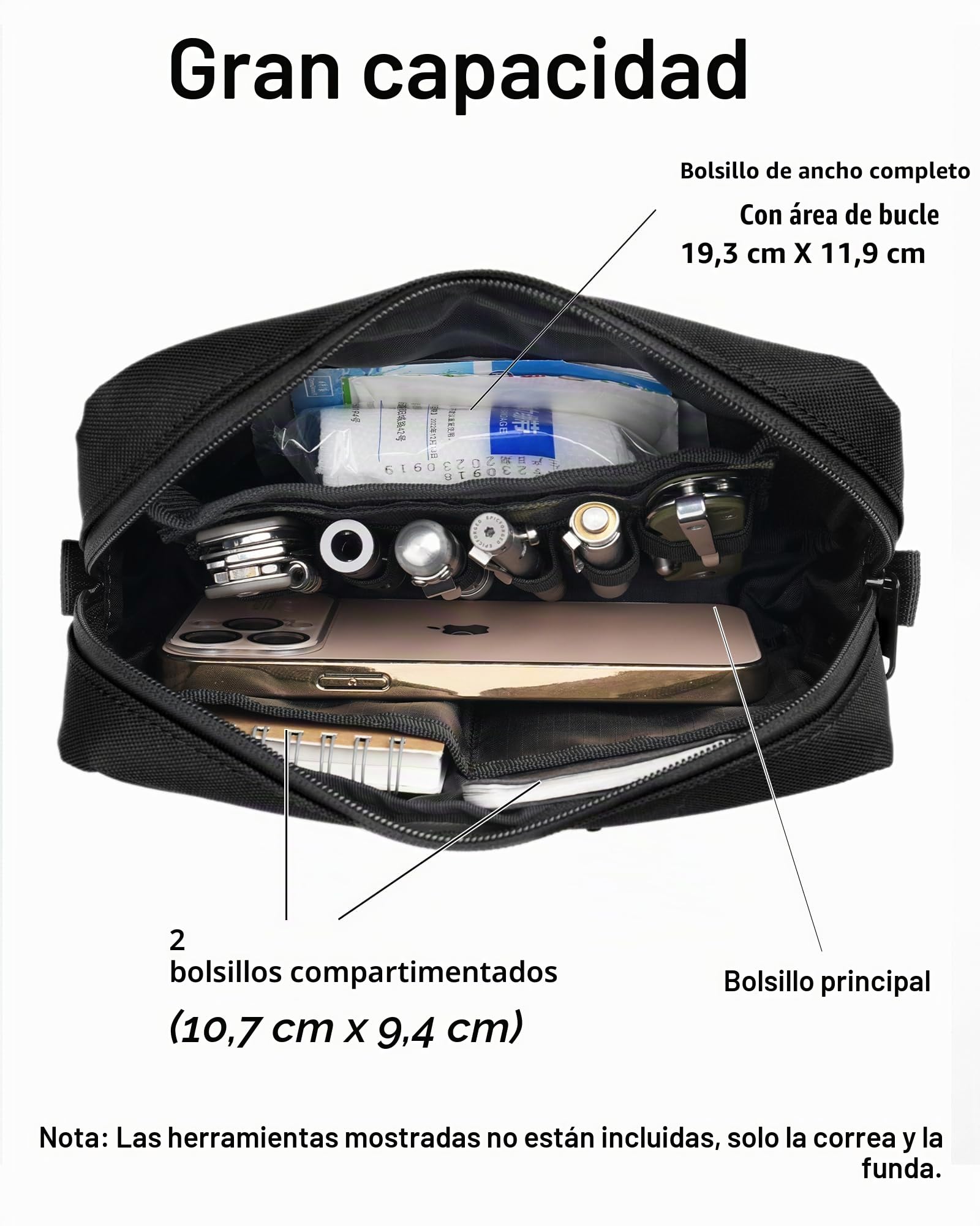 VIPERADE CHW2 Riñonera de Utilidad con 7 Bolsillos, Bolsa de Cadera para Exteriores, Nailon y Correa Ajustable para Viajes Senderismo Camping - Negro