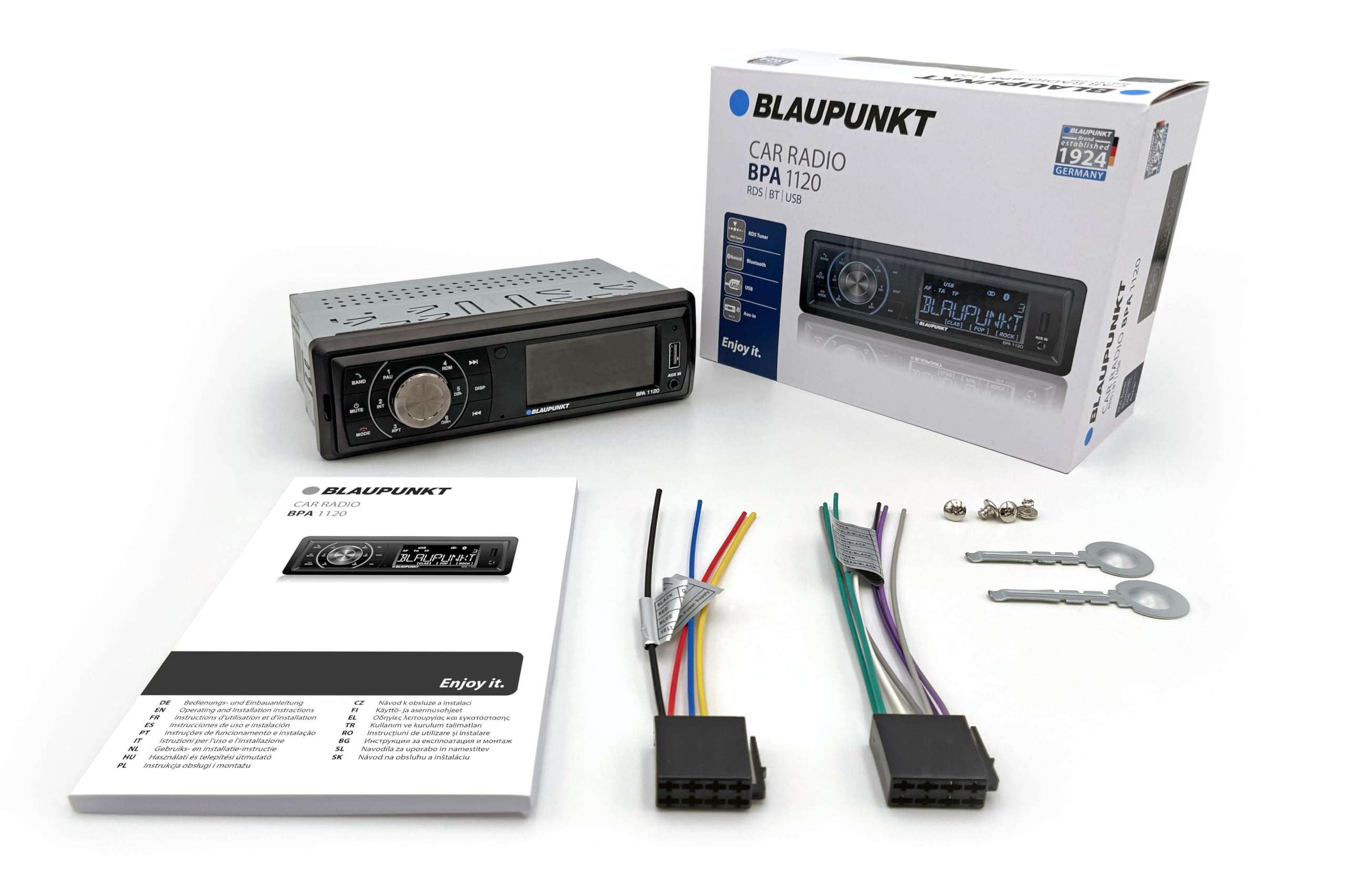 Blaupunkt BPA 1120, autoradio 1 DIN, Bluetooth, USB, entrée auxiliaire, Faible Profondeur d'encastrement, 4x20 W, 12V
