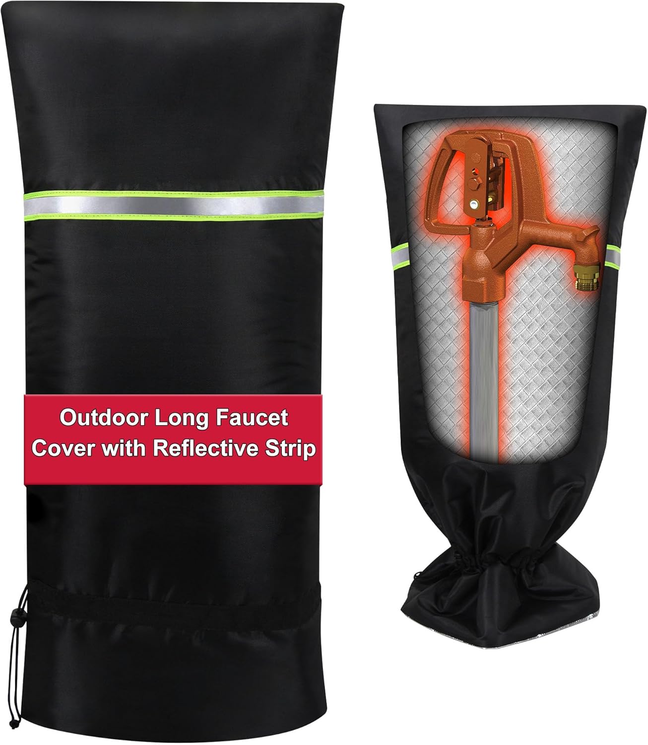 Outdoor Long Faucet Cover for Winter, 25"Hx13"W Sprinkler Freeze Protector with Reflective Strip Outside Garden Large Faucet Sock Reusable Insulated Spigot Cover for Garden Lawn Faucet & Yard Hydrant