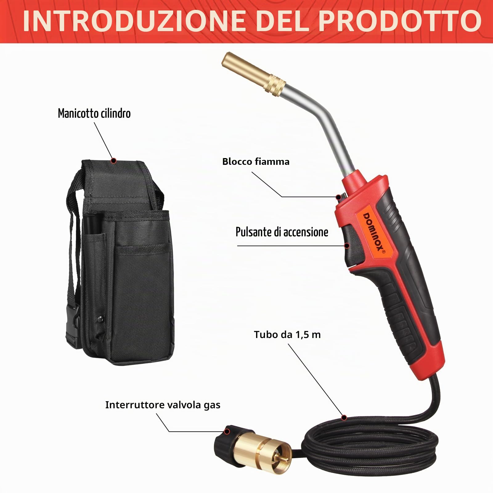 Torcia a propano ad alta intensità con mappa del propano, gas Mapp, torcia a gas Mapp con tubo da 1,5 m e manicotto per bombola del gas, kit torcia a gas mappa, kit torcia a gas per saldatura