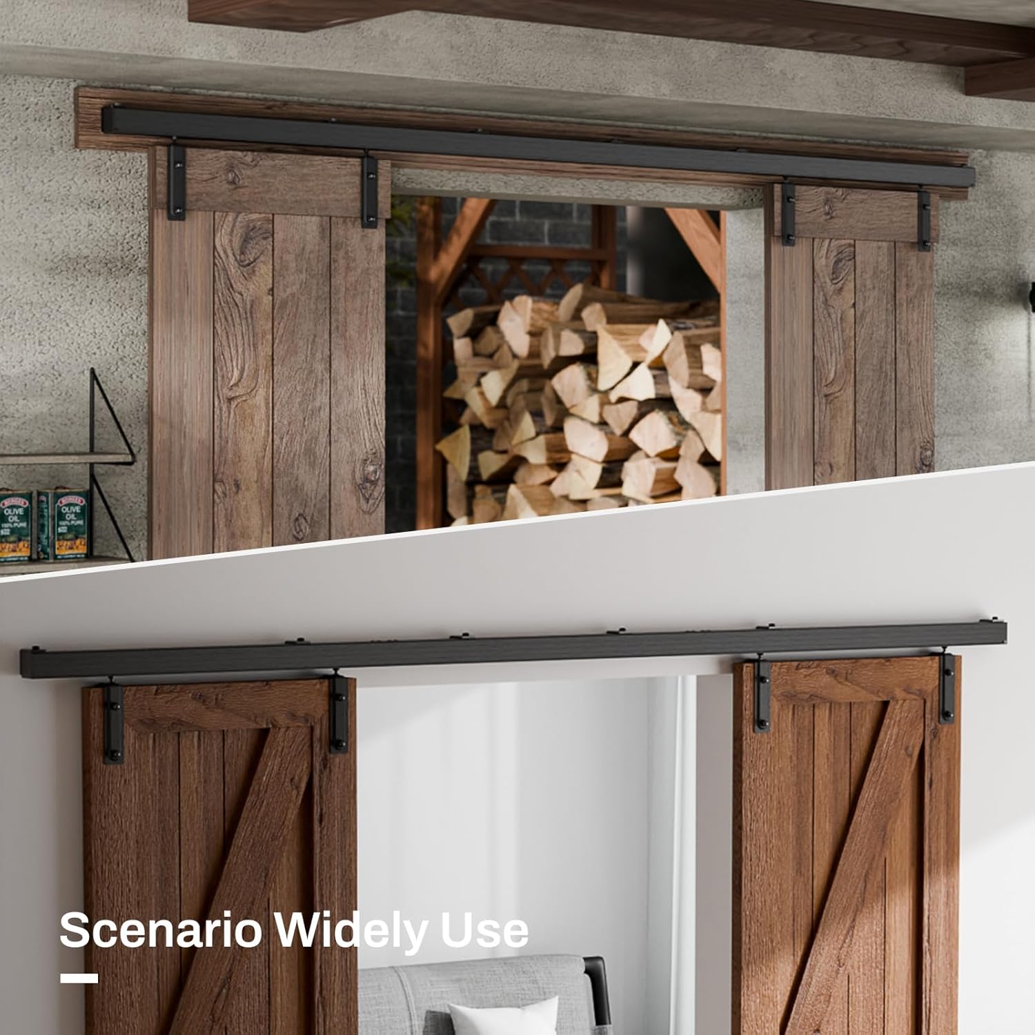 144/12FT Double Barn Door Hardware Kit Box Rail, Exterior Barn Door Hardware Kit Wall Mount, Heavy Duty Aluminium Alloy Track (No Panel)