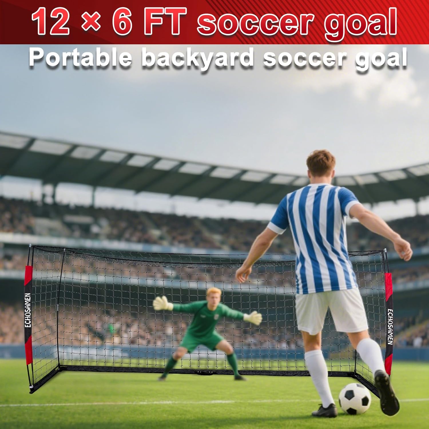 12X6FT Soccer Goal, Portable Soccer Goals for Backyard, Easy to Carry, Easy to Install, Comes with 1 Carry Bag, 4 Ground Nails, Youth and Adult Training Equipment.