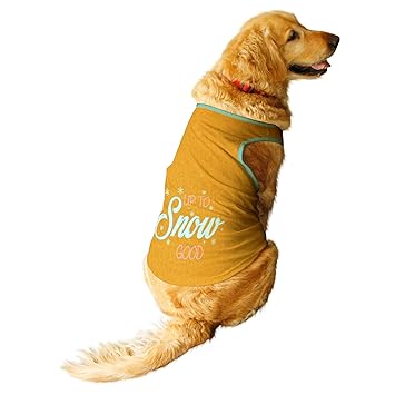 Ruse Pet Up to Snow Good Opener Printed Round Neck Sleeveless Technical Dog Vest Tank T-Shirt Sweatshirt for Dog Clothes Winter Apparel Christmas Yellow/Large (Full Grown Desi/Stray, Doberman etc.)