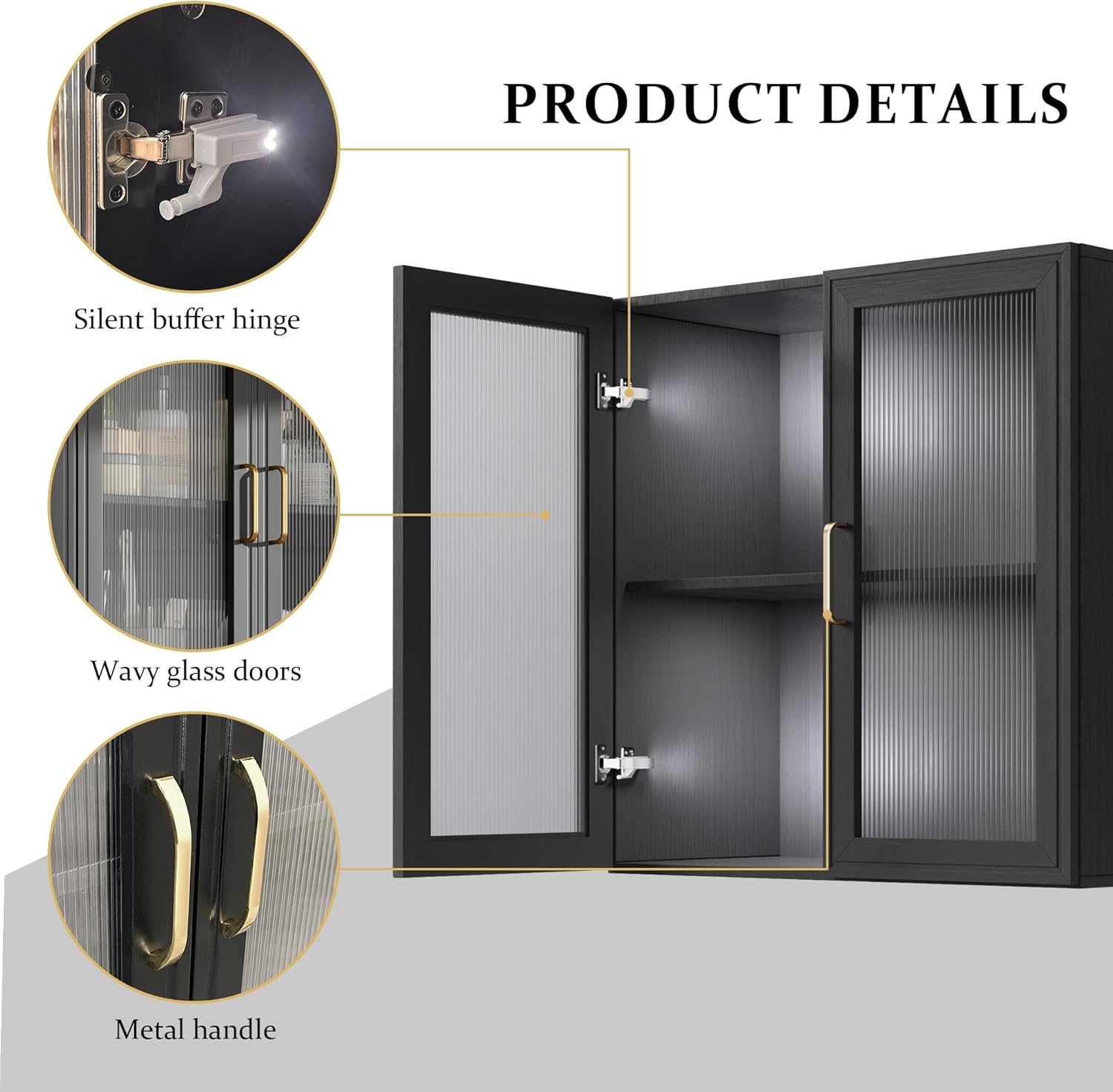 FIMELLO 24’’ Bathroom Wall Cabinet, Laundry Room Cabinets Storage, Kitchen Cabinets with Adjustable Shelf Acrylic Glass Doors, Medicine Cabinets for Bathroom, Black Bathroom Cabinet