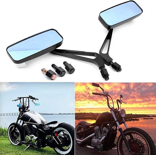 8 mm/10 mm Espejos retrovisores negros rectangulares para motocicleta, compatibles con Honda Grom Kawasaki Suzuki Yamaha Cruiser Chopper