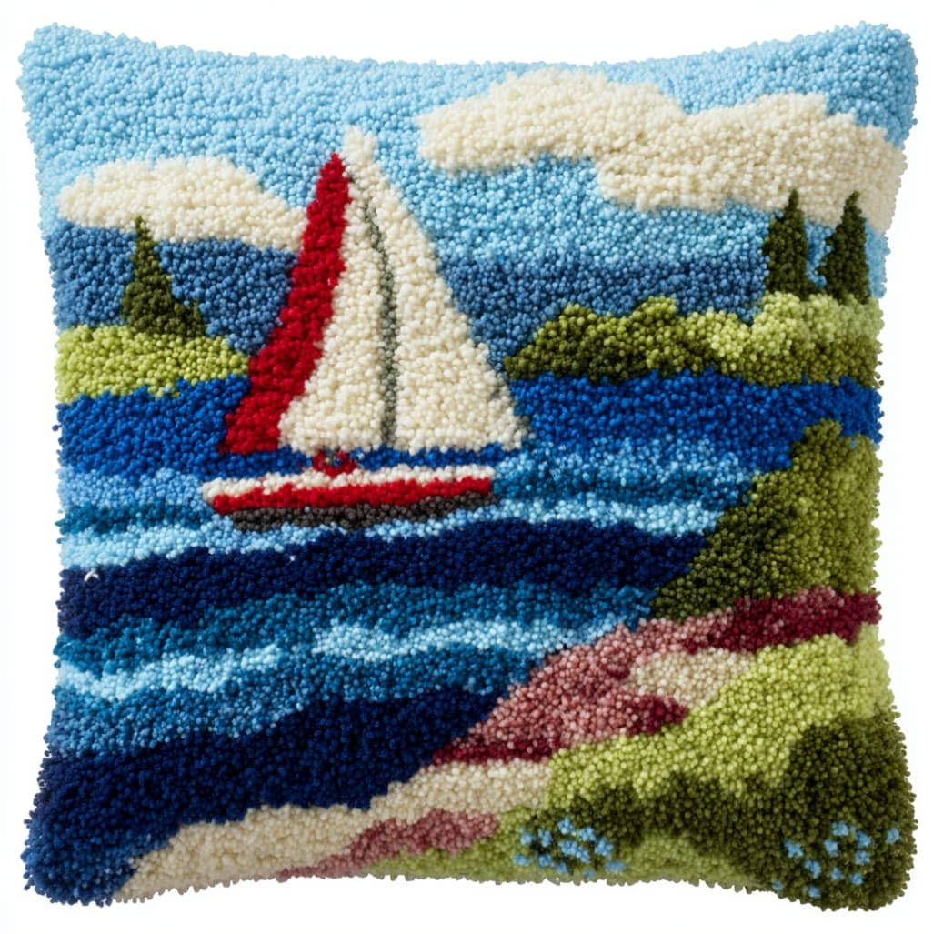 AxiangziK Latch Hook Pillow Kits for Beginners,sea Sailing Boat