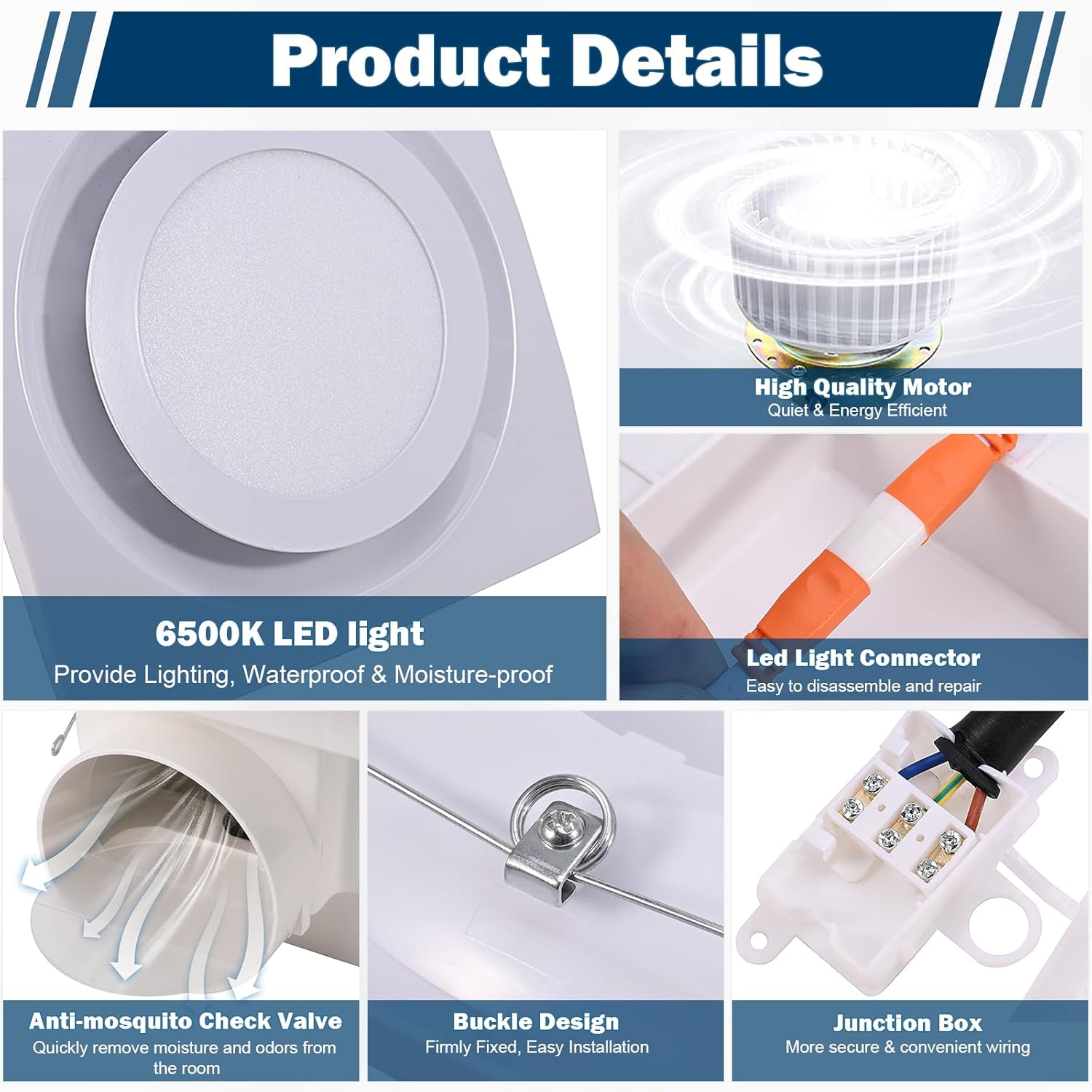 FEITON Bathroom Fan with Light Exhaust Fan Ceiling Mount Vent Fan Light Combo, 30W, 110V, 110 CFM 1.0 Sones, Square Quiet Ventilation Fan with LED Light