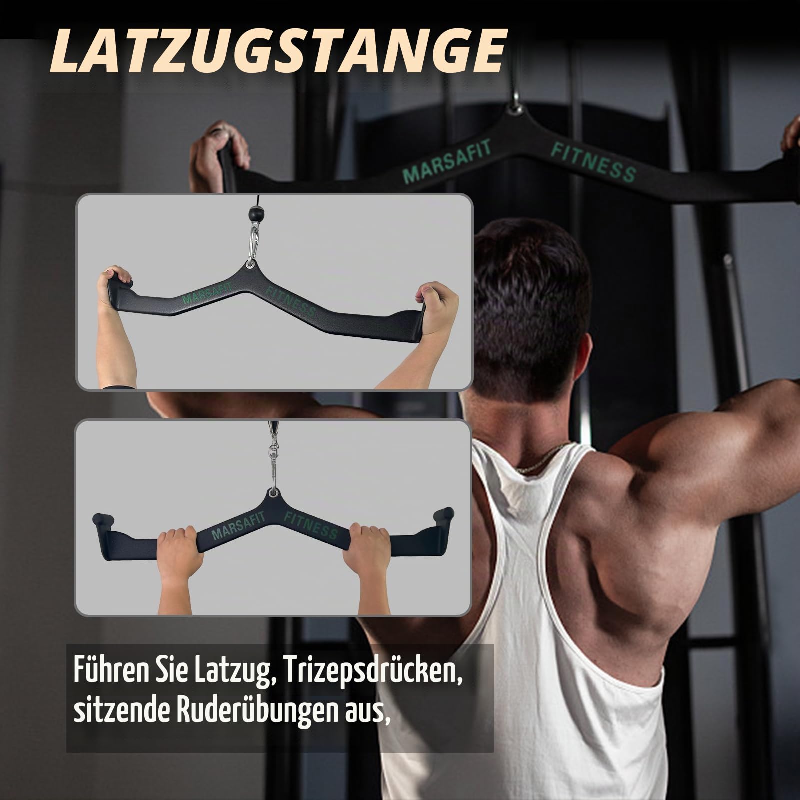 MARSAFIT Home Gym Fitness Rowing T-bar V-bar Pulley Cable Machine Attachments Bicep Curl Tricep Lat pulldown Bar Back Strength Training Handle Grips Lat Pull Down Bar Press Down Exercises