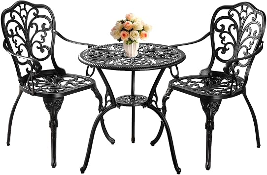 Outdoor Patio Bistro 3 Piece Set,Cast Aluminum Outdoor Bistro Furniture Set, Suitable for Yard,Patio,Garden, Black