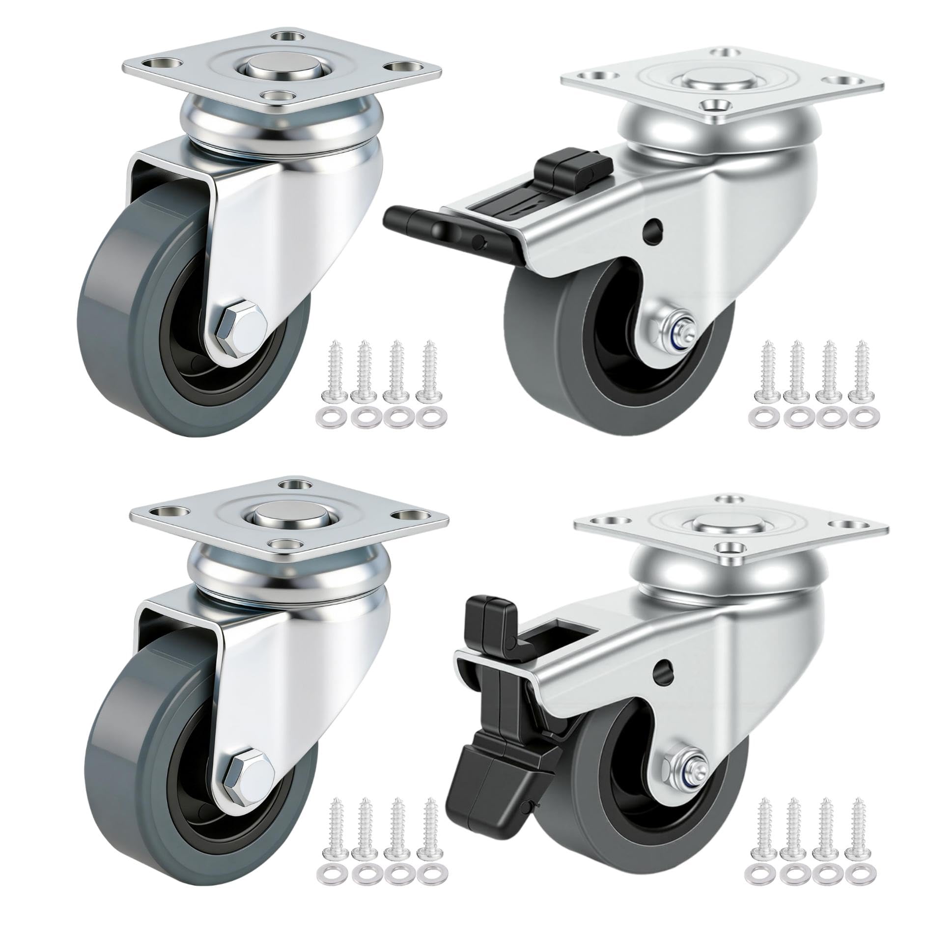 Nfbcxutkw 2 Swivel 2 Brake 2" Swivel Caster Wheels With Dual Brake – Heavy-Duty Furniture Casters Set Of 4, Smooth & Silent Rolling, Wear-Resistant Tpr Wheels – For Carts, Cabinets & Commercial Equipment